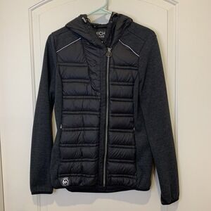 Michael Kors Mixed Media Jacket Black Quilted Front Gray Sleeves And Sides SML